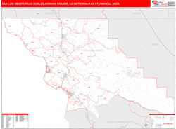 San Luis Obispo-Paso Robles-Arroyo Grande Metro Area Wall Map Red Line Style 2024